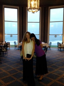 Dede Cummings and Suzanne Kingsbury in Rhode Island at the first annual Wild Words Writers' Retreat—the ocean is in the background, the Narragansett Bay.